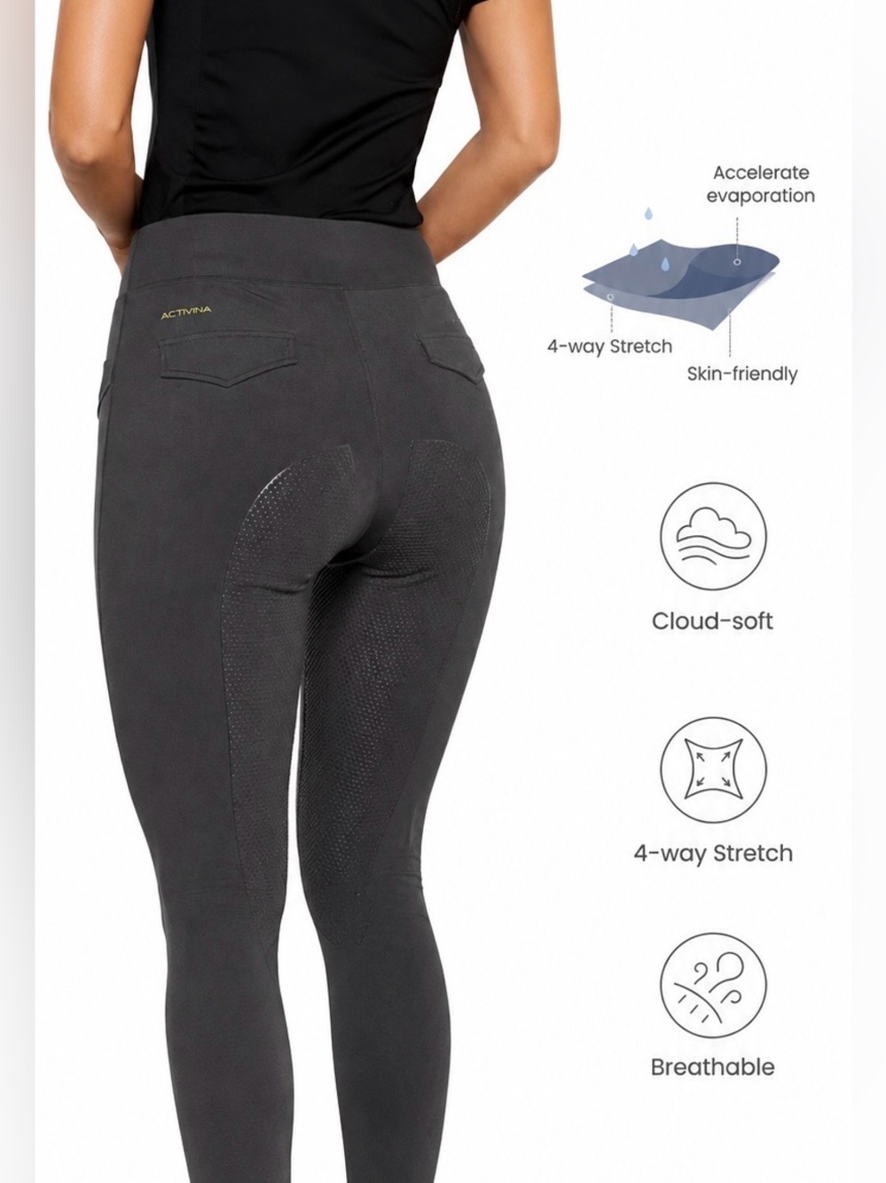Summer 4 Way Stretch Silicone Full Seat Pocket Pull On Breeches Grey Medium